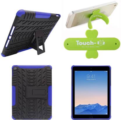 DMG Heavy Duty Mesh Protection Dual Layer Back Cover Case with Kickstand for Apple iPad Air 2 (Blue), Touch U Mobile Stand Accessory Combo