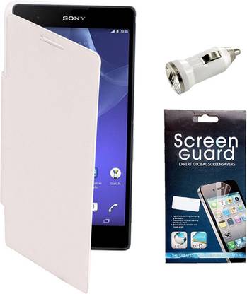 Kolor Edge Flip Cover, Screen Guard and Car Charger for Sony Xperia PLT22i Accessory Combo
