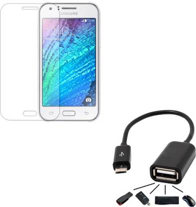 SBBT Samsung Galaxy J2 Tempered Glass With Micro USB OTG Cable by SBBT Accessory Combo