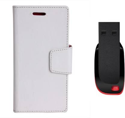Kolor Edge Flip Cover + 8GB Pen Drive For Micromax YU Yureka - White Accessory Combo