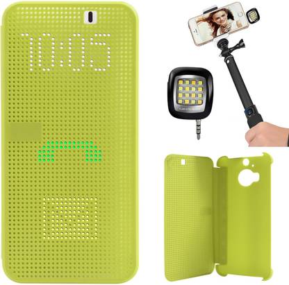 DMG Dot View Interactive Flip Cover Case for HTC One M9 Plus ,3.5mm Continuous LED Spotlight Flash Accessory Combo