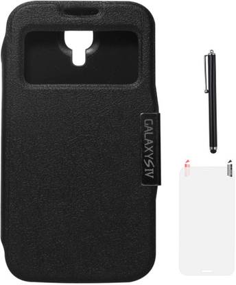 DMG VIP S-View Cut Flip Folio Stand Case for Samsung Galaxy S4 i9500, Matte Screen Guard, Stylus Accessory Combo