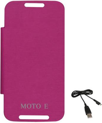BMS Lifestyle Flip Case with USB Data Cable and Ultra Clear Screen Guard for Moto E Accessory Combo