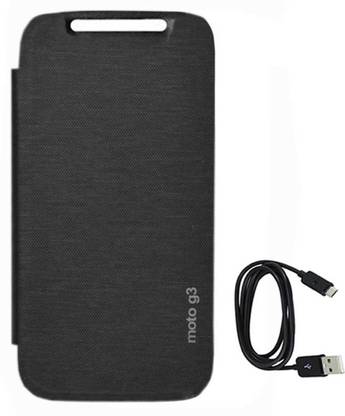 TBZ Flip Cover Case for Motorola Moto G 3rd Generation with Data Cable Accessory Combo