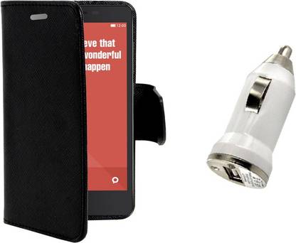 MARS Flip Cover with Car Charger combo For Xiaomi Redmi Note 4G - (Black) Accessory Combo