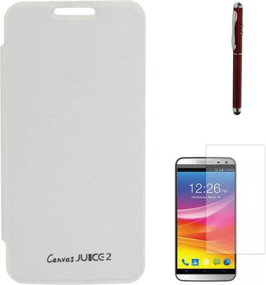 DMG Premium Flip Case for Micromax Canvas Juice 2 AQ5001 , Laser Torch Stylus Pen & Matte Screen Accessory Combo
