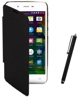 Coverage Coverage Flip Cover + Stylus Pen For Micromax Canvas Spark Q380 - Black Accessory Combo