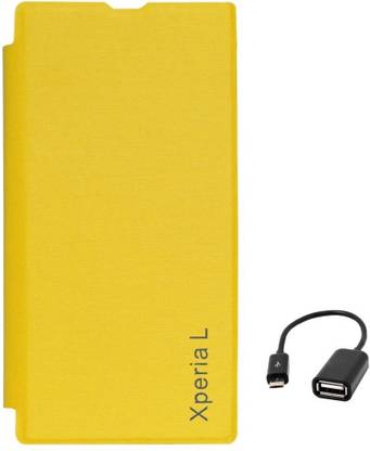 DMG Protective Flip Cover Back Replace Leather Case for Sony Xperia L C2104, USB OTG Cable Accessory Combo