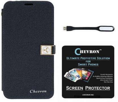 CHEVRON Royal Armour Flip Cover With Stand Feature for Xiaomi Mi 4i with HD Screen Guard & Mini USB LED Light Lamp Accessory Combo