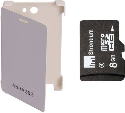 Kolor Edge Flip Cover plus 8GB Memory Card for Nokia Asha 502 -White Accessory Combo
