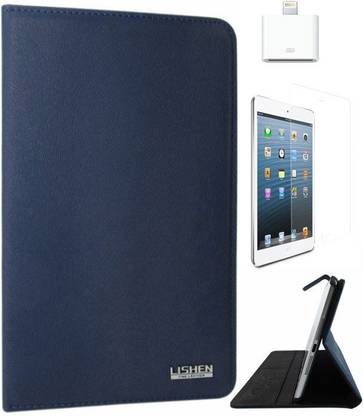 DMG Lishen Leather Case Folio Cover for Apple iPad Mini with Camera Connection Kit + Matte Screen Protector Accessory Combo