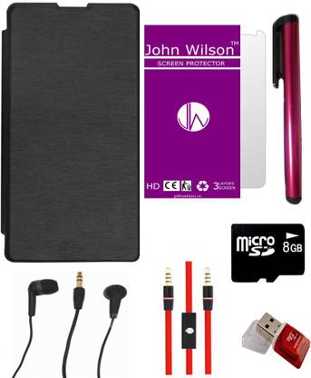 John Wilson Gionee Pioneer P2S Flip Cover + Screen Cover + Ear Phone + Aux Cable + Stylus + Card Reader + 8GB Memory Card Accessory Combo