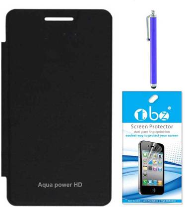 TBZ Flip Cover Case for Intex Aqua Power HD‎ with Screen Guard and Stylus Accessory Combo