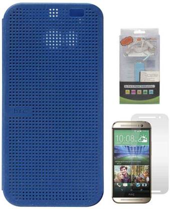 DMG Premium Dot View Flip Cover Case For HTC One M8 (Blue), 2200 mAh PowerBank, Matte Screen Accessory Combo