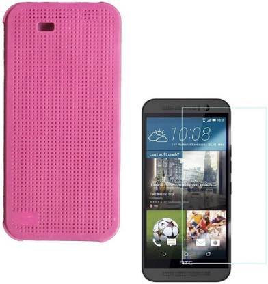 YGS Dot view Flip Case for HTC One E9 Plus -Pink With Screen Guard Accessory Combo