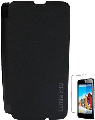 CHEVRON High Quality Flip Cover Nokia Lumia 630 Black With Free Screen Guard Accessory Combo