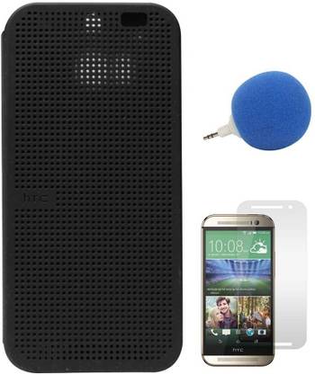 DMG Premium Dot View Flip Cover Case For HTC One M8 (Black), Mini Sponge Speaker, Matte Screen Accessory Combo
