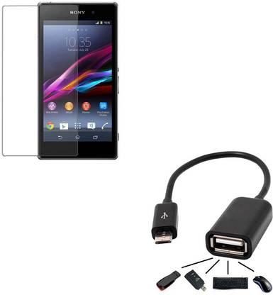 SBBT Sony Xperia Z1 Tempered Glass With Micro USB OTG Cable by SBBT Accessory Combo