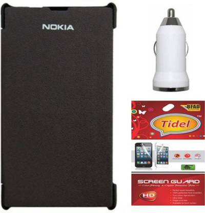 Tidel Flip Cover For Nokia Lumia 720 With USB Car Charger&Screen Guard Accessory Combo