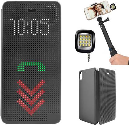 DMG Dot View Interactive Flip Cover Case for HTC Desire 626 626G+ ,3.5mm Continuous LED Spotlight Flash Accessory Combo