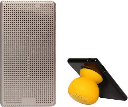 DMG Premium Dot View Flip Cover Case For Samsung Galaxy A5 SM-A500 (Golden), Bluetooth Suction Stand Speaker Accessory Combo