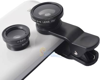 Rudra Traders Premium Quality Clip-on 2 In 1 Black Fisheye Macro Camera Lens For Universal Phones Mobile Phone Lens