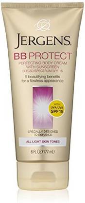 JERGENS BB Protect Perfecting Body Cream with Sunscreen Broad Spectrum SPF 15, Light, 6 Fluid Ounce