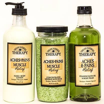 Village Naturals Therapy Ache And Pain Muscle Relief Lotion, Bath Soak, Body Wash