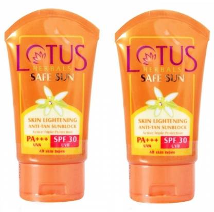 LOTUS Safe Sun Skin Lightening Anti-tan Sun Block Cream SPF 30 (Pack of 2)