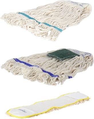 SPRING MOP- Super Quality PRO Cotton Looped End, Abrasive Pad Looped End, Yellow Color ECO Dust - Combo of 3 String Mop