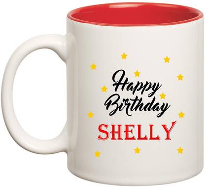 HuppmeGift Happy Birthday Shelly Inner Red Ceramic (350ml) Ceramic Coffee Mug