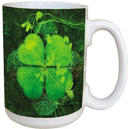 Tree-Free greetings Greetings 46150 Elena Ray Four Leaf Clover Ceramic with Full-Sized Handle, 15-Ounce Ceramic Coffee Mug