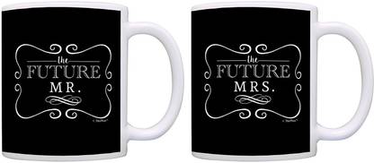 Muggies Magic Bridal Shower Gifts Future Mr & Mrs Bride Groom Wedding Gifts 2 Pack Gift Coffees Tea Cups Black Ceramic Coffee Mug