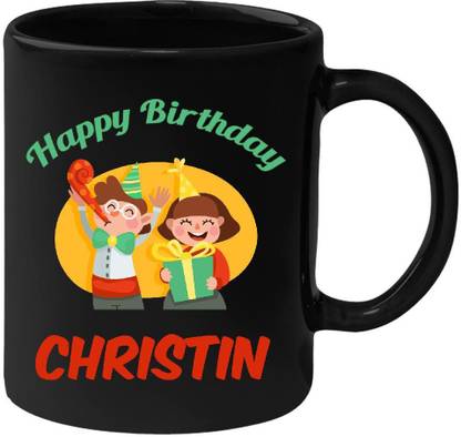 HuppmeGift Happy Birthday Christin Black (350 ml) Ceramic Coffee Mug