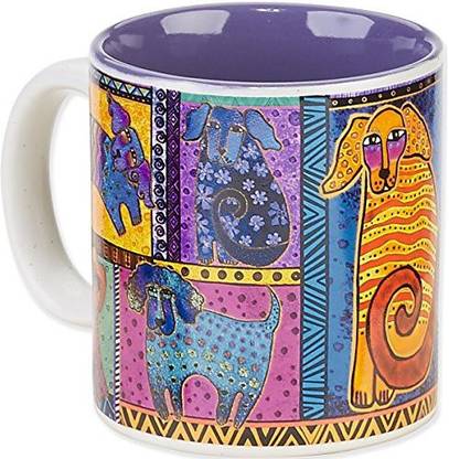 Laurel Burch Burch Artistic Collection, Dog Tails Patchwork, Multicolor Ceramic Coffee Mug
