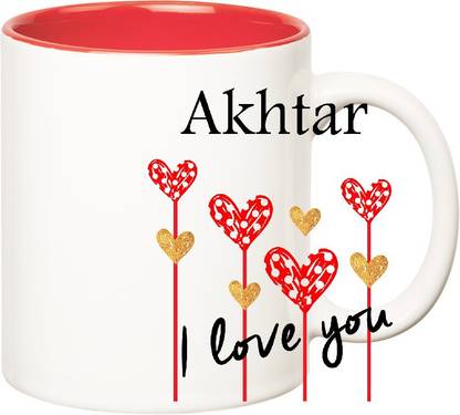 HUPPME I Love You Akhtar Inner Red (350 ml) Ceramic Coffee Mug