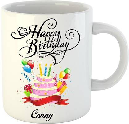 HuppmeGift Happy Birthday Conny White (350 ml) Ceramic Coffee Mug
