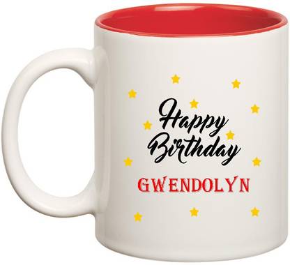 HuppmeGift Happy Birthday Gwendolyn Inner Red Ceramic (350ml) Ceramic Coffee Mug