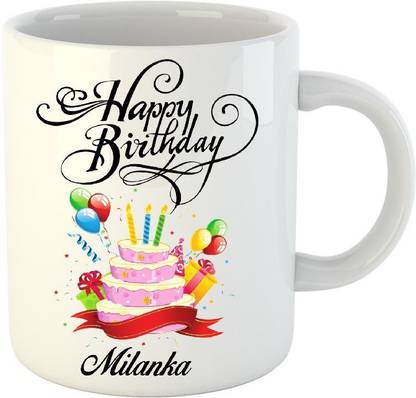 HUPPME Happy Birthday Milanka White (350 ml) Ceramic Coffee Mug