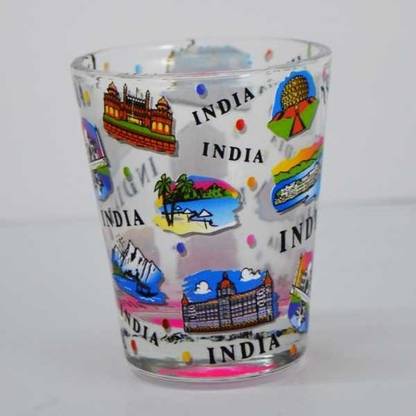 India Souvenirs White Shot Glass with India Expression Design Glass Coffee Mug