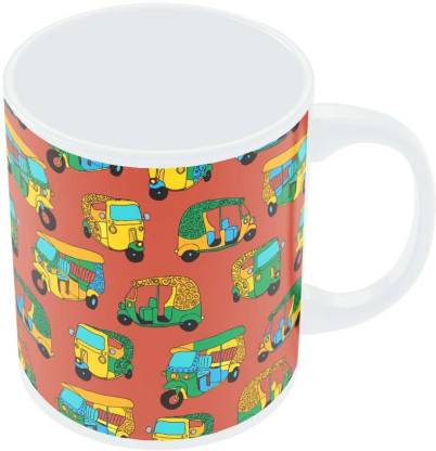 POSTERGUY Auto Rickshaw Quirky Pattern Humor Ceramic Coffee Mug