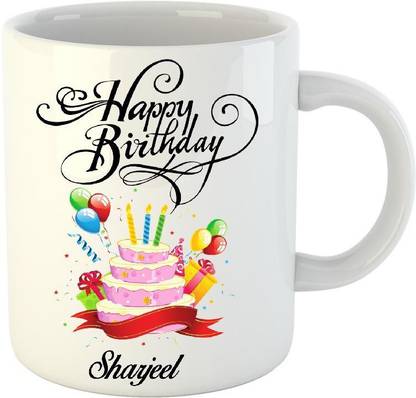 HUPPME Happy Birthday Sharjeel White (350 ml) Ceramic Coffee Mug