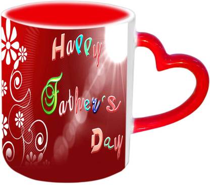Raj Laxmi Lovely Font Style Fathers Day Wishes Red Heart Handle Ceramic Coffee Mug