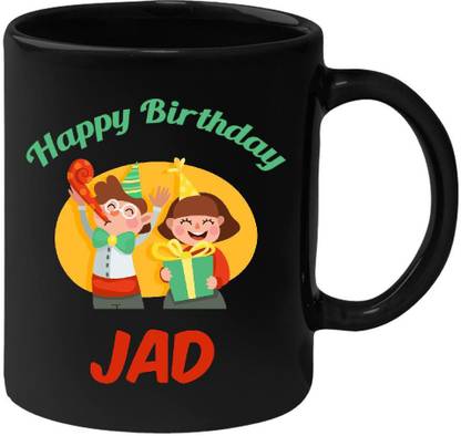 HuppmeGift Happy Birthday Jad Black (350 ml) Ceramic Coffee Mug