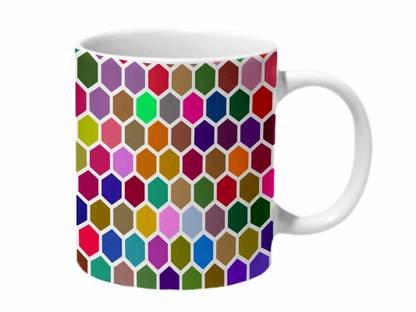 Mooch Wale Colorful Beehive Hex Grid Pattern Ceramic Coffee Mug