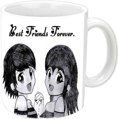 Raj Laxmi Cute Sketch Friends White Ceramic Ceramic Coffee Mug