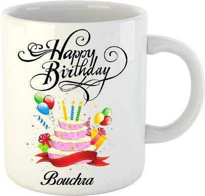 HuppmeGift Happy Birthday Bouchra White (350 ml) Ceramic Coffee Mug