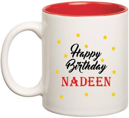 HuppmeGift Happy Birthday Nadeen Inner Red Ceramic (350ml) Ceramic Coffee Mug