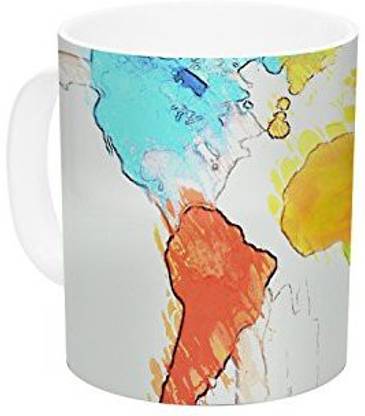 Kess INHOUSE InHouse Oriana Cordero World Map Rainbow White Ceramic Coffee, 11 oz, Multicolor Ceramic Coffee Mug