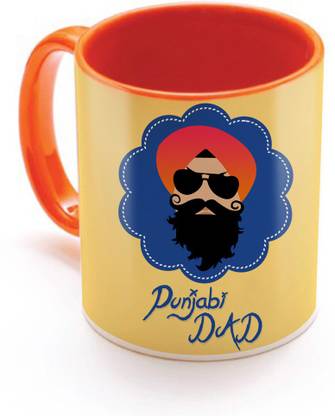 SKY TRENDS Punjabi Dad Sardar With Yellow And Long Mustaches Gifts For Dad Father's Day Inner Orange Color Ceramic Coffee Mug
